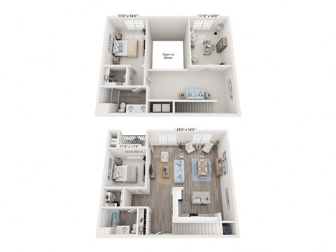 Two Bed Two Bath Loft 1744 sq.ft. at Brookfield Village Apartments in Brookfield, CT, 06804